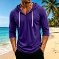 thumbnail image 6 of Men's 3/4 Sleeve Hooded Sweatshirt Loose V-Neck Drawstring Hoodie Breathable Daily Workout Beach Shirts Dark Purple M, 6 of 7