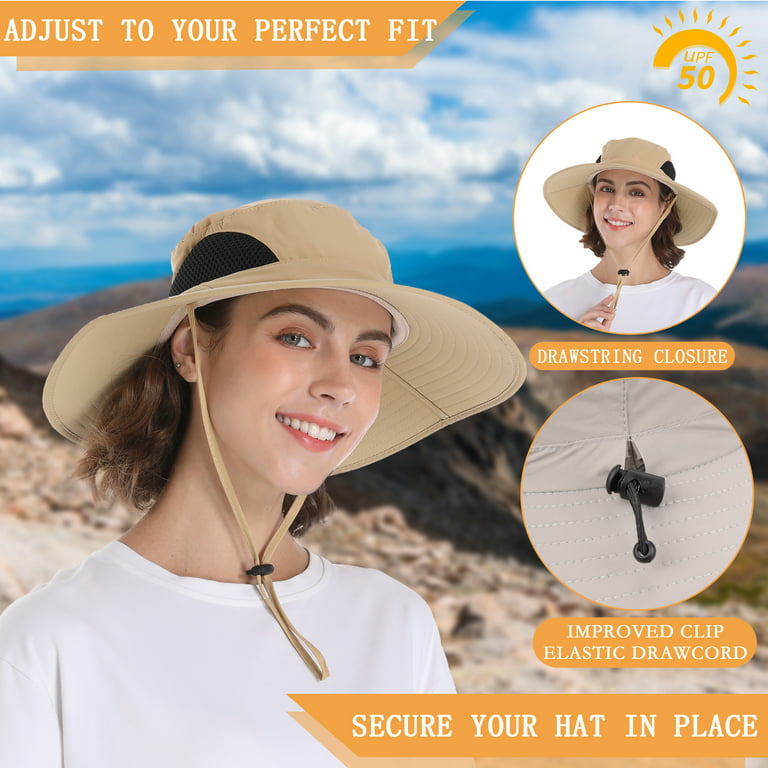 Finvizo Mens Sun Hat Fishing Hiking Cap Wide Brim UV Protection Hat, Light  Gray