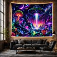 thumbnail image 6 of Moon Stars Alien with Star Strewn Metallic Flying, Mystical Fantasy for Space Lovers, Galaxy Room Decor, Graduation Gift, Tapestry Wall Hanging for Bedroom and Dorm, 6 of 7