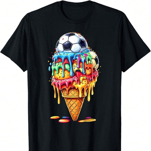 Soccer Drip Boys Girls Ice Cream Drip With Sprinkles Summer T-Shirt, T-Shirt for Kids Youth, 180gsm, 100% Cotton