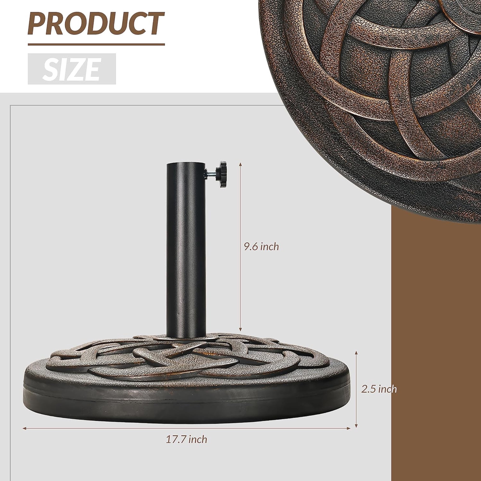 Elevon 35 Pound Heavy Duty Round Outdoor Umbrella Base for Garden and Patio, Bronze