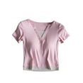 thumbnail image 2 of Pijama de manga corta para mujer, de verano, ligero y transpirable, con almohadillas para el pecho y camisetas de manga corta. Pijama de poliéster para mujer., 2 of 6
