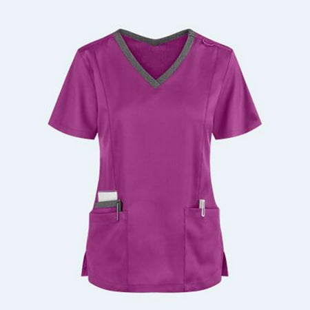 

Outfmvch Womens tops Short Sleeve V-Neck Pocket Care Workers