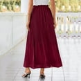 thumbnail image 4 of Womens Fashion Casual Beach Flowy Solid Midi Skirt Pleated High Waist Elastic Waist Lightweight A Line Long Skirt, 4 of 6