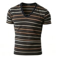 thumbnail image 3 of Mens T-Shirts Summer Lightweight Breathable Short Sleeve V Neck Loose Fit Casual Striped Shirt Streetwear, 3 of 5