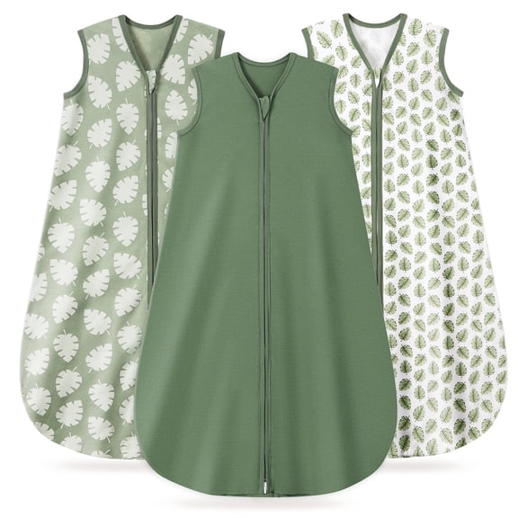 Baby Sleep Sack 6-12 Months, 100% Organic Cotton Wearable Blanket for Babies, 2-Way Zipper TOG 0.5 Lightweight Breathable Baby Sleeping Bag, 4 Sizes-M Leaf＆Green