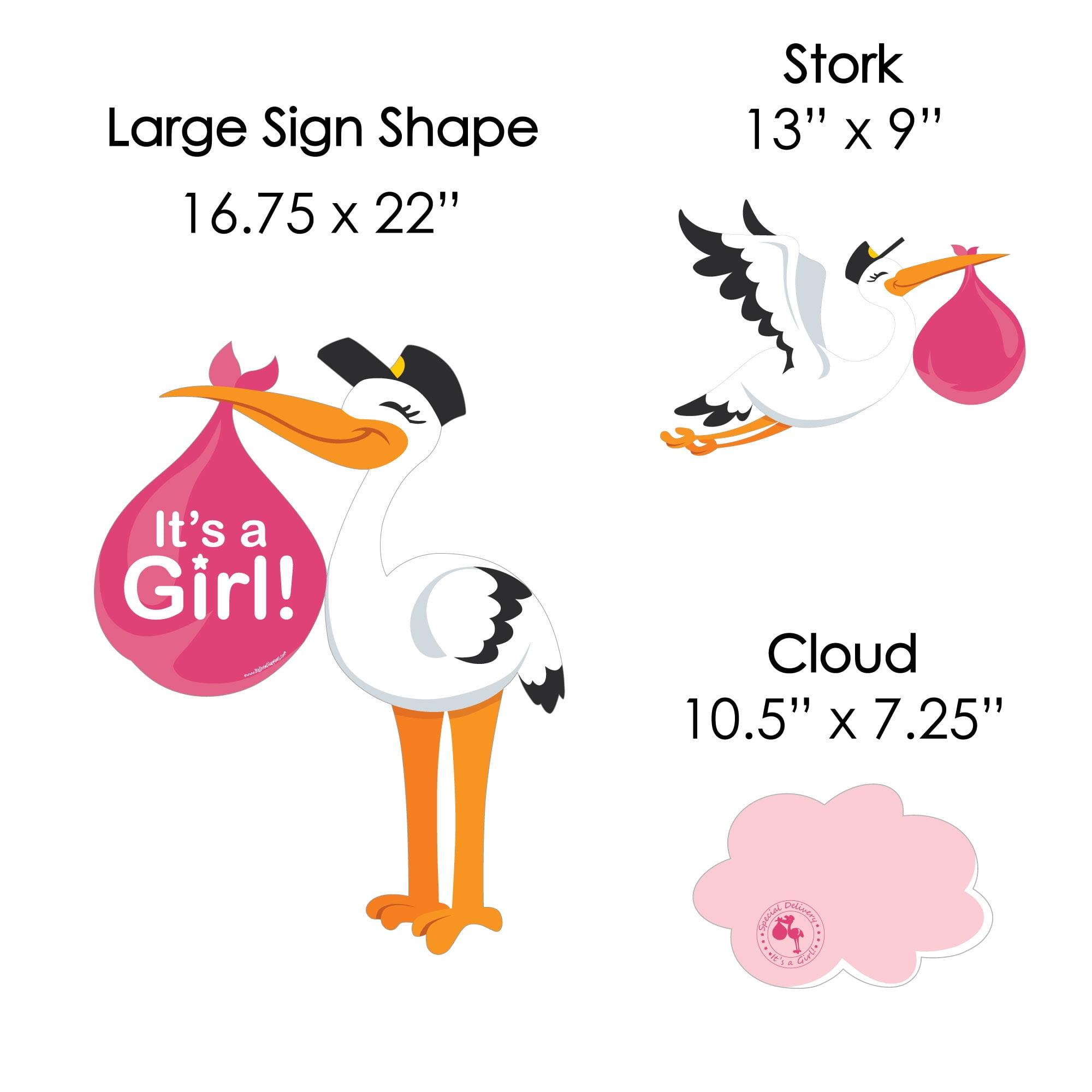 Big Dot of Happiness Girl Special Delivery - Baby Announcement Yard Sign & Outdoor Lawn Decor - It's a Girl Stork Baby Shower Yard Signs - Set of 8