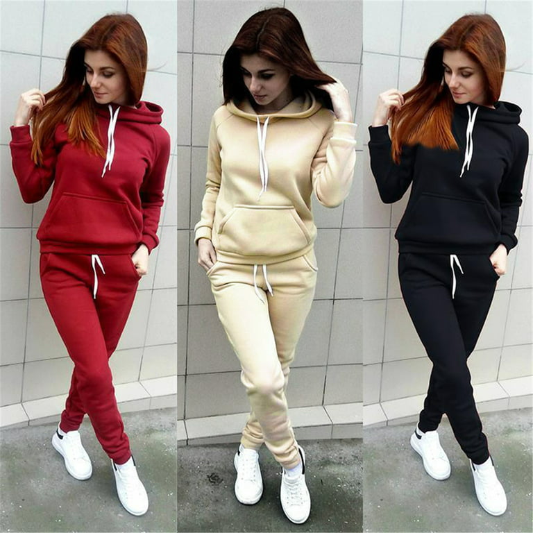 Women Winter Autumn Jogger Outfit Matching Sweat Suits Long Sleeve Hooded  Sweatshirt and Sweatpants 2 Piece Sports Sets Tracksuit 