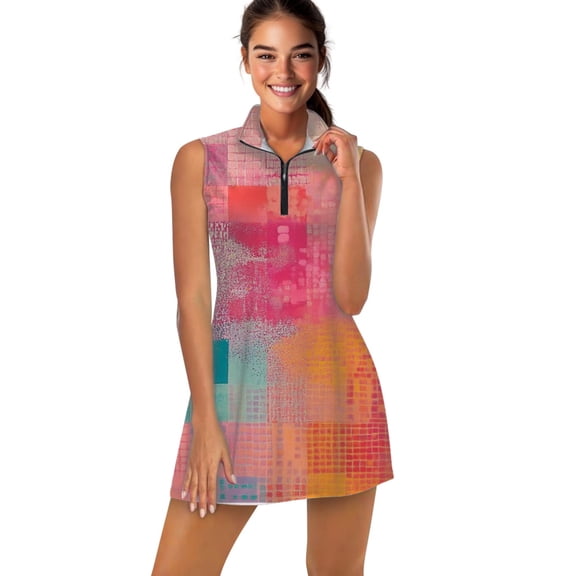 Abstract colorful gridded artwork Sports Dresses Women Tennis Dress Outdoor Badminton Golf Quick-Drying And Breathable Sports Dress