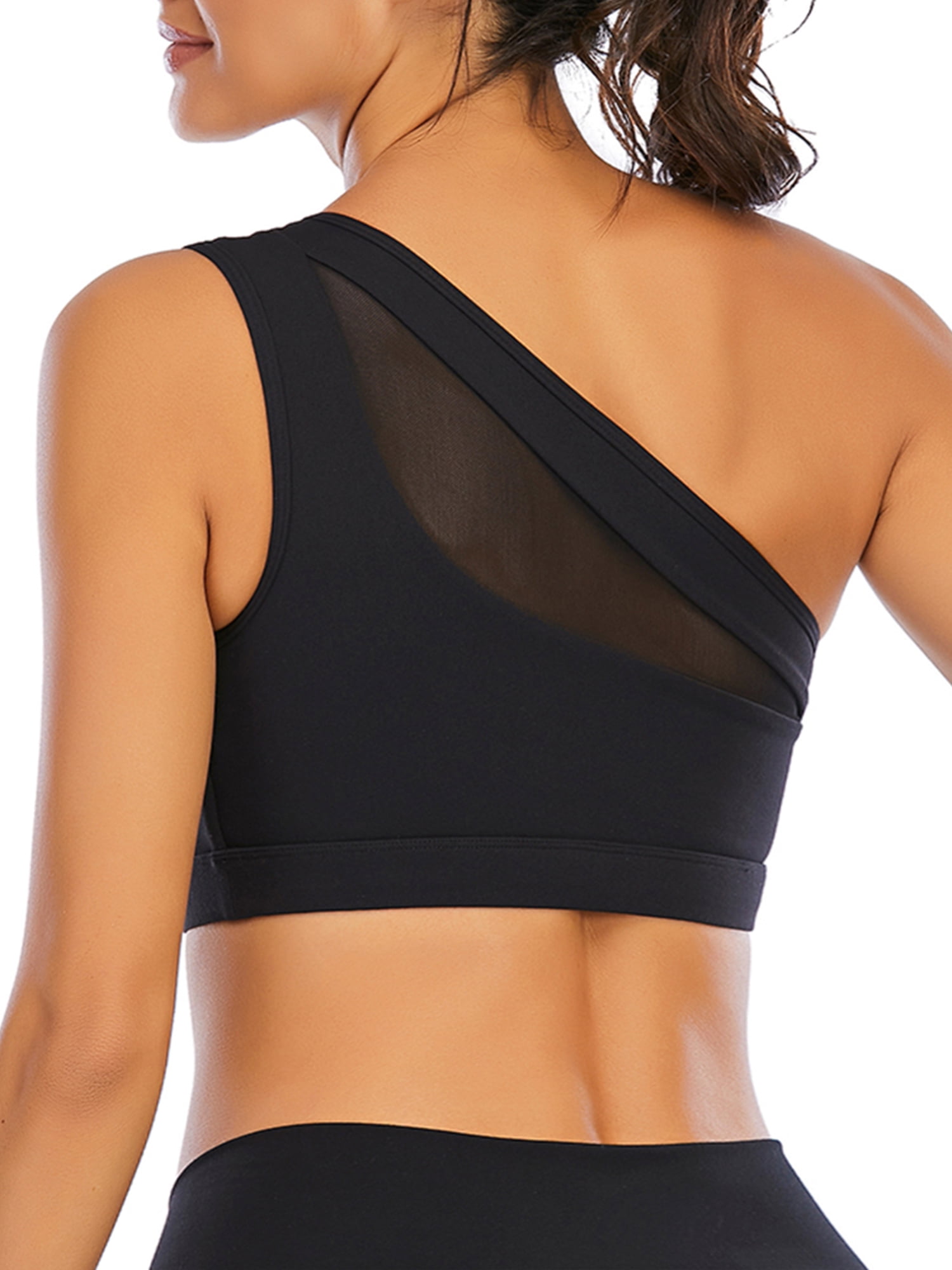 Womens One Shoulder Sports Bra Workout Tops Cute Yoga Bra Medium Support for Running Athletic Gym Fitness Walmart.com