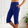 thumbnail image 2 of NinXxx Women's Elastic Waist Pure Color Blend Cropped Trousers Everyday Dark Blue L, 2 of 7