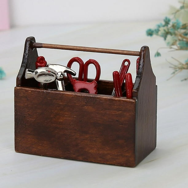 Rdeghly Mini Tool Box,Miniature Tool Box Wooden Toolbox Model for 1/12 Doll  House Accessories, Miniature Toolbox 