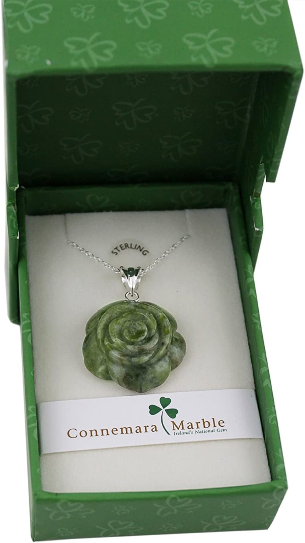 Sterling Silver & Irish Connemara Marble Carved Rose Pendant - image 2 of 3