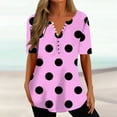 thumbnail image 2 of QATAINLAV Womens Summer Shirts 2025 Fashion Polka Dot Print Tees Shirt Oversized Loose Fit Short Sleeve Henley Shirts Casual Vacation Beach Tops Pink XXL Winter, 2 of 6