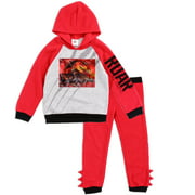 Jurassic World Boys Outfits Fleece Hoodie and Jogger Set, 2-Piece Red
