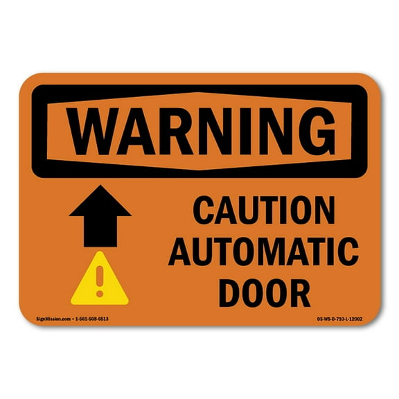 SignMission OS-WS-D-35-L-12002 OSHA Warning Sign - Caution Automatic Door Up Arrow with Symbol