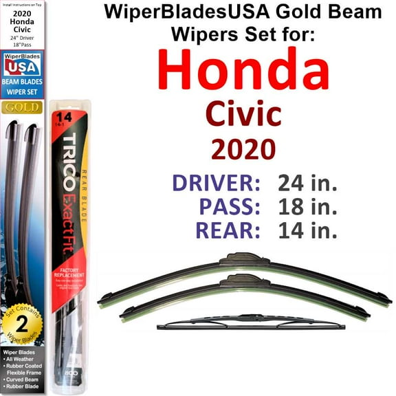 2020 Honda Civic Touring Beam Wiper Blades Wipers WBUSA (Set of 3) w/Rear Wiper
