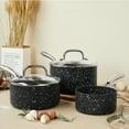 thumbnail image 3 of HLAFRG Nonstick Premium 3-Piece Saucepan Set with Glass Lids,1&2&3QT, Natural Durable Granite Coating, Nonstick, Durable & Oven Safe to 450°F, Black, 3 of 5