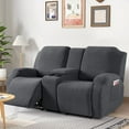 thumbnail image 3 of Recliner Loveseat Cover with Middle Console Stretch Reclining Sofa Slipcover for 2 Seat Jacquard Reclining Couch Sofa Covers Furniture Protector with Elastic Straps Bottom (Black Gray), 3 of 13