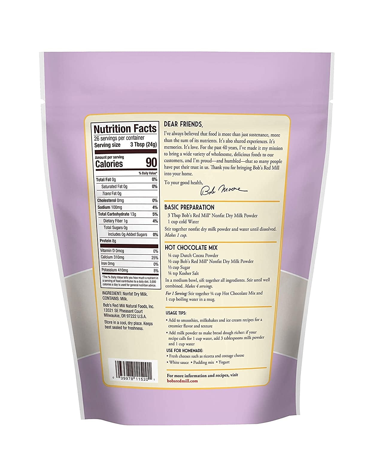 Bob,S Red Mill Non Fat Dry Milk Powder, 22 Oz