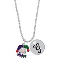 thumbnail image 1 of Delight Jewelry Silvertone Mardi Gras Jester Silvertone Script Initial Disc - G - Charm Necklace, 20"+3", 1 of 4
