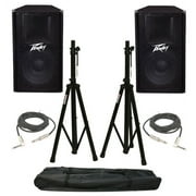 (2) Peavey Pv115 Pro Audio DJ 15" Passive 400W Speakers W/ Stands & 1/4" Cables