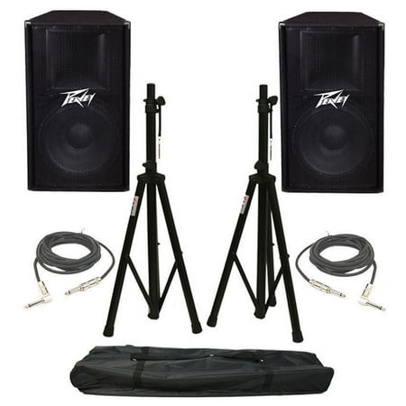 (2) Peavey Pv115 Pro Audio DJ 15" Passive 400W Speakers W/ Stands & 1/4" Cables