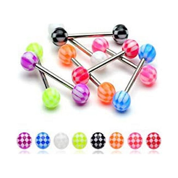 Checker Board Tongue Ring/Snake Eyes/Nipple UV 14G (1.6mm) Acrylic (NEON ORANGE) (B/4/5)