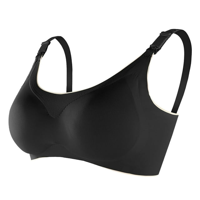 Aayomet Bralettes for Women With Support Silk Large Traceless Gathered Anti Drop Bra Without Steel Rings (Black, L)