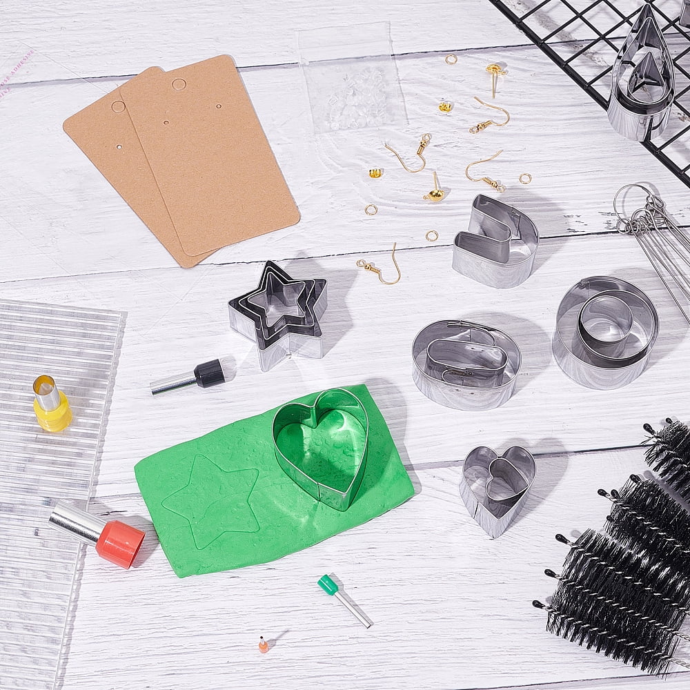 DIY Earring Making Finding Kit Including Column Clay Cutter Sets Brass Earring Hooks Nylon Brushes Plastic & Iron Ear Nuts