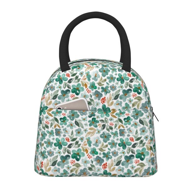 Balery Floral In Teal Bolsa de Almuerzo para Mujeres, Caja de Almuerzo, Bolsa de Almuerzo Pequeña Impermeable, Tote de Almuerzo Reutilizable con Gran Capacidad