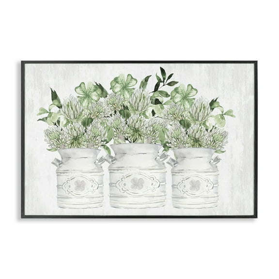 Stupell Industries Spring Potted Clovers Botanical & Floral Painting Black Framed Art Print Wall Art, 18 x 12