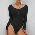 thumbnail image 5 of Womens Solid Basic Hottie Half Open Neck Tight Sleeveless Ribbed Knit Bodysuit Black M YIWEI, 5 of 11