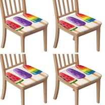 Summer Popsicles Seat Covers for Dining Room Chairs Set Of 4,Stretch Printed Washable Chair Seat Cover with Elastic Ties and Button,Removable Waterproof Couch Cushion Covers