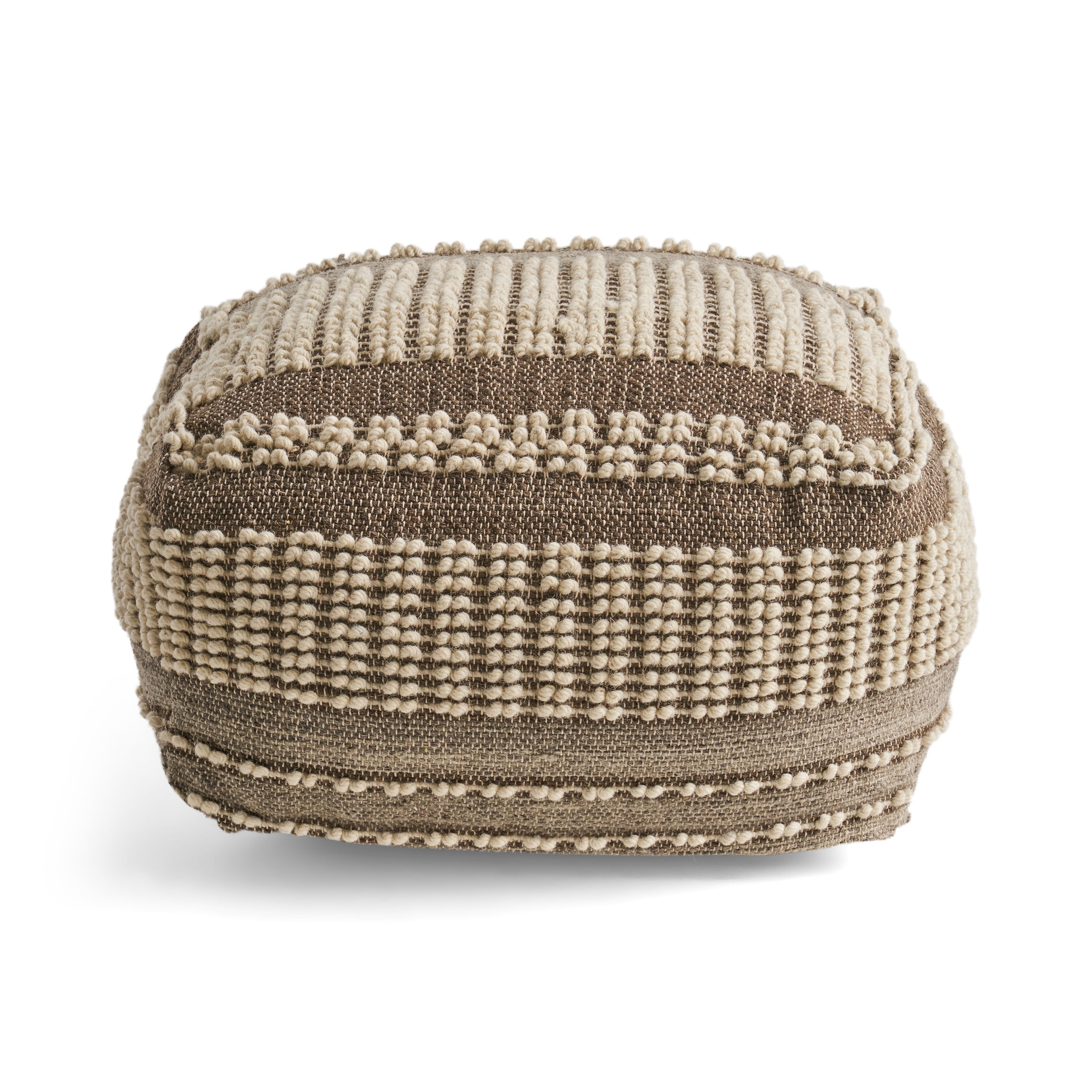 Noble House Lorelei Boho Wool and Cotton Large Ottoman Pouf, Gray and White