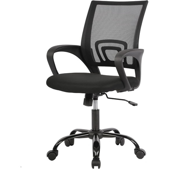 BestOffice Chaise d'Ordinateur de Bureau Ergonomique Chaise de Bureau Réglable Confortable Dossier Mi-Haut de Tâche à Roulettes Pivotante avec Soutien Lombaire pour Bureau à Domicile, Noir