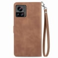 thumbnail image 3 of Luxury Wallet Case for Motorola Edge 30 Ultra, Embossed Pattern Design Zipper Pocket Handbag Wrist Strap Premium PU Leather Flip Cover with Card Slots Holder Magnetic Clasp Kickstand Case,Brown, 3 of 7