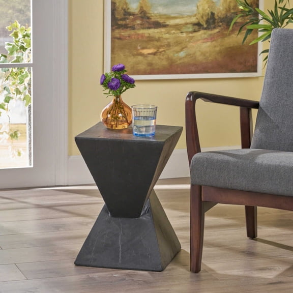 Hourglass Side Table  Sculptural Design 12.5"x 12.5"x 18" IndoorOutdoor Use No Assembly Black   Magnesium Oxide