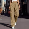 thumbnail image 2 of Hpapadks Womens Casual Pants Straight Leg Elastic Waist Solid Cargo Pant with Pockets Womens Slacks Khaki S, 2 of 7
