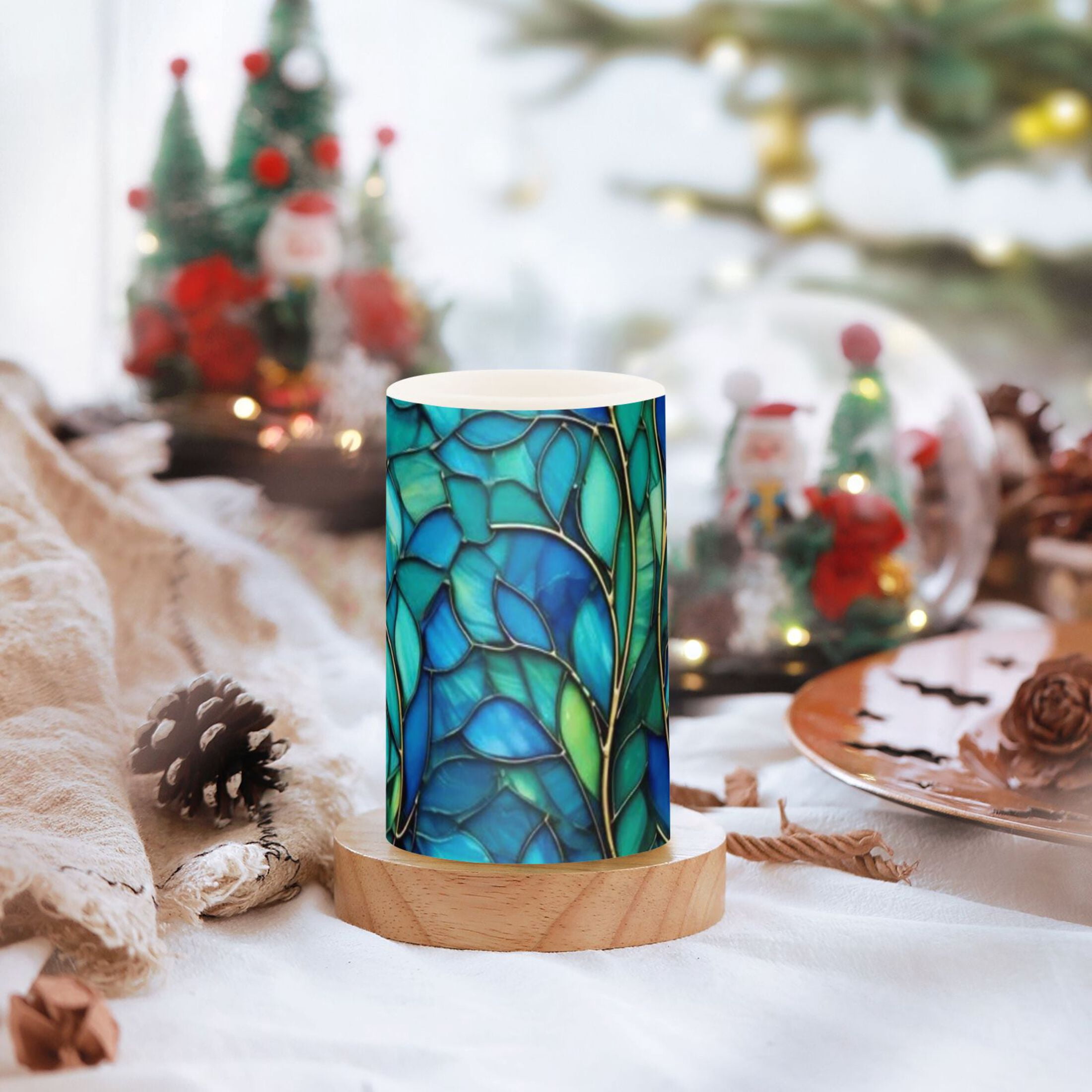 Glass Art Flickering Flameless Candles Battery Operated with Remote Timer LED Pillar Candles Set of 2