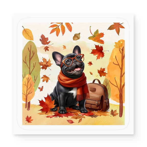 Welcome Fall French Bulldog Enjoys School Time Autumn Fall Leaves Vinyl Sticker Dog Lover Gifts Waterproof Decal Art Decor - 02013