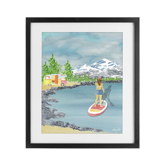 Stupell Industries Coastal Lake Tahoe Paddle Boarding Black Framed Print Under Glass, 13 x 16, by Hillary Holt