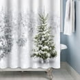 thumbnail image 5 of White Snow Fabric Shower Curtain for Bathroom Pine Trees Leaves Winter Bathtub Decoration Green Leaf Forest Snowflakes Waterproof Cloth Shower Curtains with Hooks 84x72 inches, 5 of 6