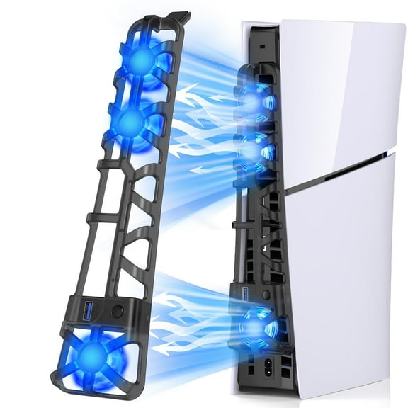 Cooling Fan for PS5 Slim Accessories with LED Light-USB 3.0 Hub Quiet Fan for PS5 Slim-3 Speeds Compatible with Playstation 5 Disc & Digital-Black