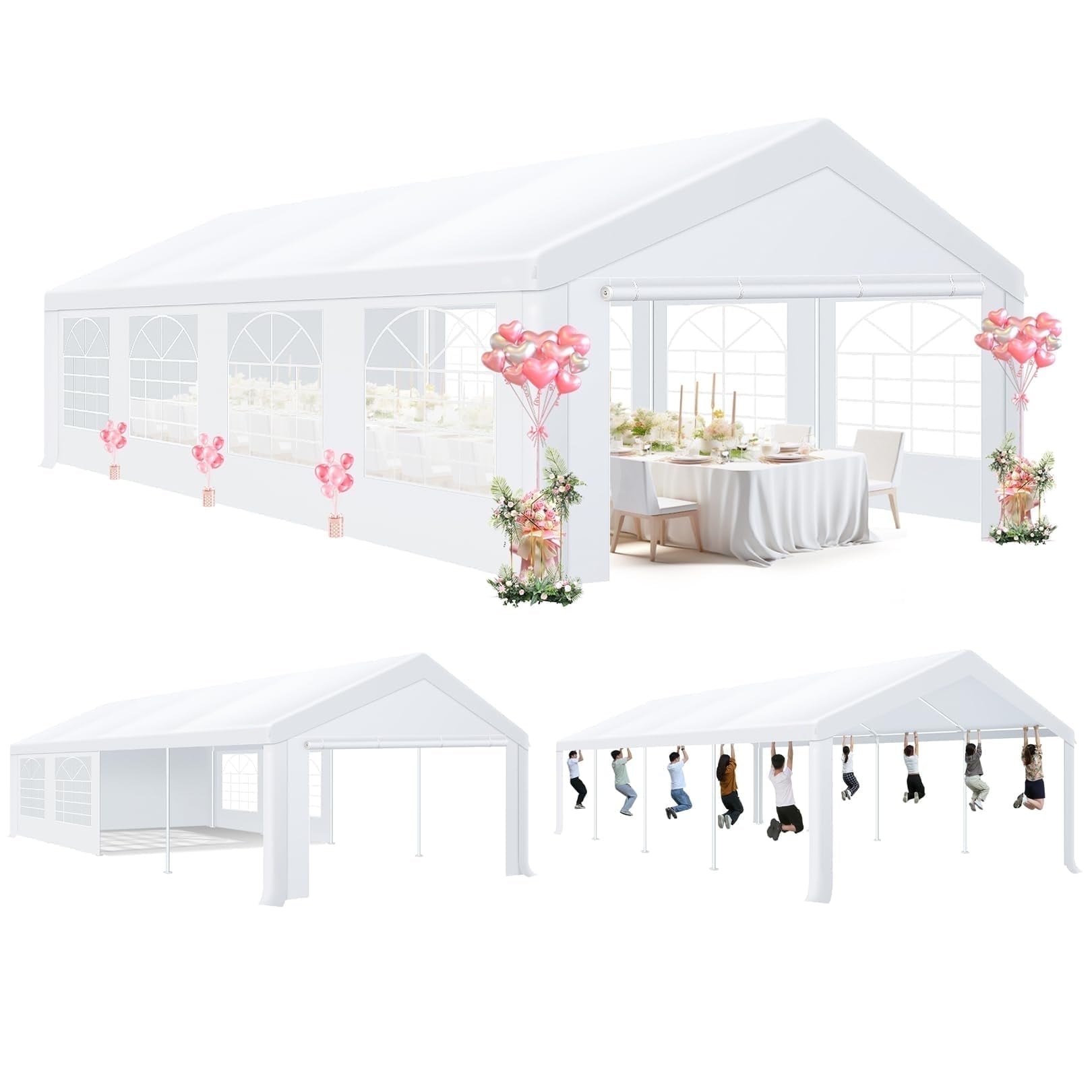 HOTEEL 10x30ft Heavy Duty Canopy Tent, Easy Up Commercial Outdoor Canopy Wedding Party Tent, Waterproof Outdoor Canopy Tents, White
