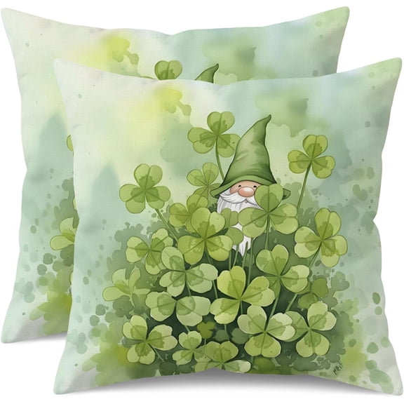 St. Patrick’s Day Gnome Clover Throw Pillow Covers 18x18 Inch Set of 2, Green Shamrock Spring Farmhouse Decorative Cushion Covers, Double-Sided Pillow Cases for Sofa Couch Home Decor