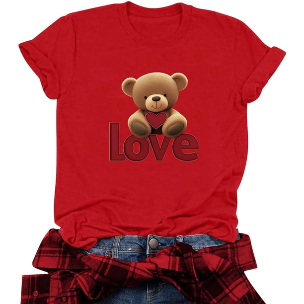 RKSTN Women's Valentine's Day Cotton T Shirts Oversized Crewneck Valentine Graphic Print Short Sleeve Shirt Pullover Tops Womens Casual Round Neck Plus Size Loose Fits Comfy Summer Baisc Tee Shirts