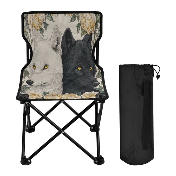 Folding Chair Camping Chair For Camping Picnicking Outdoor Beach and Travel Two Black and White Wolves