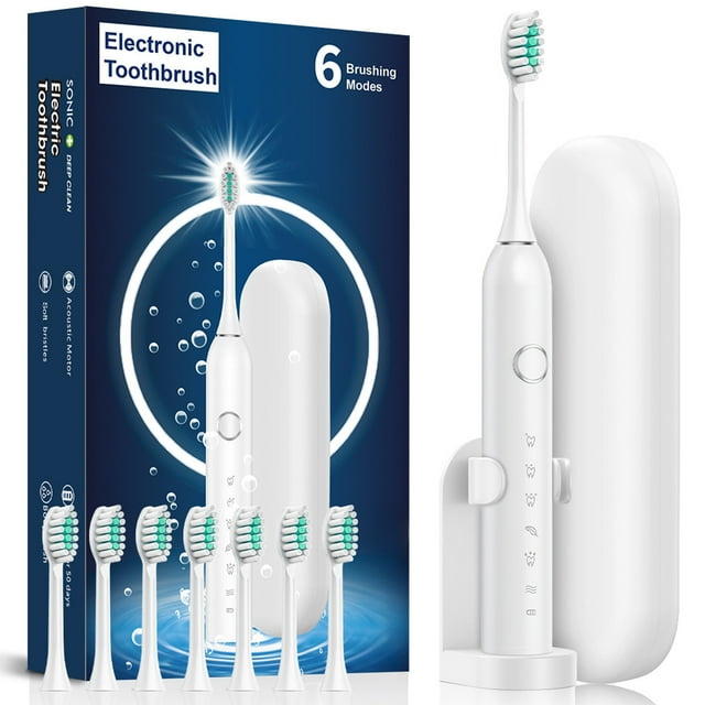 PRETXORVE Toothbrush with 8 Brush Heads 6 Cleaning Modes Upgraded Longer Faster Chargin