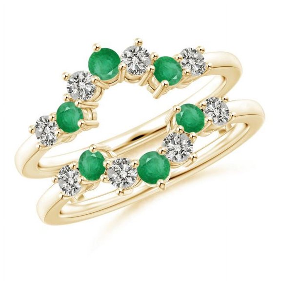 Round Shape Green Emerald CZ Diamond Cocktail Band Ring Women 925 Sterling Silver Yellow Gold Plated May Birthstone Mothers Day Women Gift Gemstone Jewelry